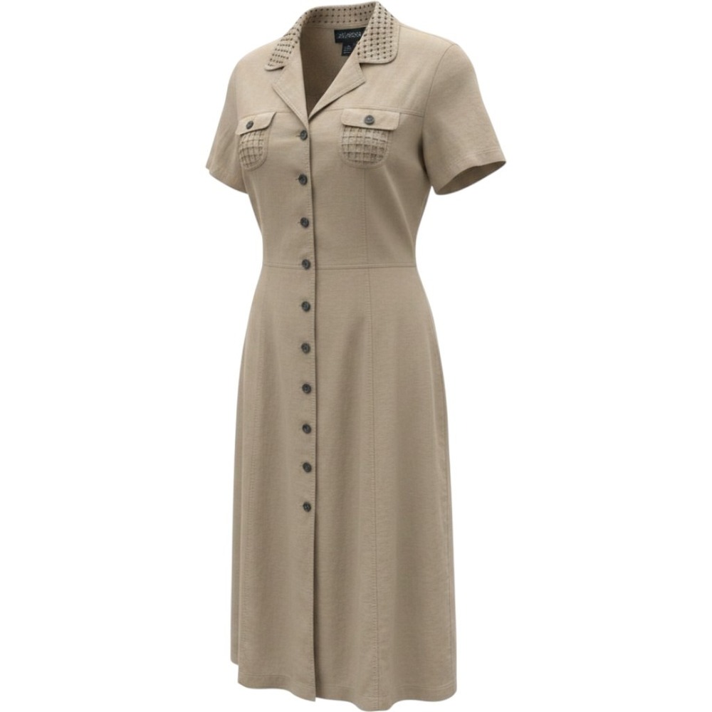 J.G. Hook Beige Linen Cotton Button Front Midi Dress Lattice Detail XLG Coastal